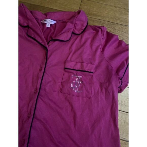 Juicy Couture womens Y2K pink bedazzled button down top and shorts pajama set XL - Picture 3 of 10